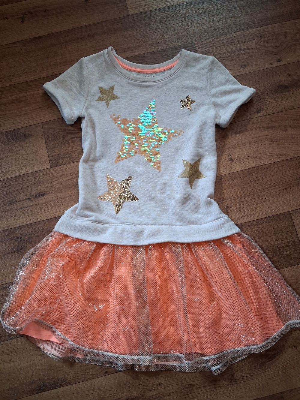 Girls' Sequin Star Tulle Dress - Gold & Peach